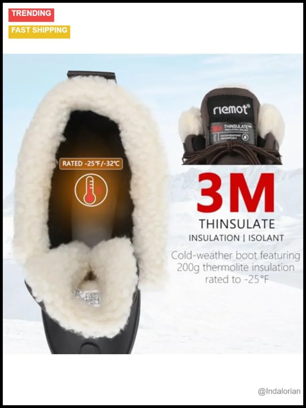 Winter Ankle Boots Waterproof Snow Boot Fur Lined Non-slip Lace-up Booties for